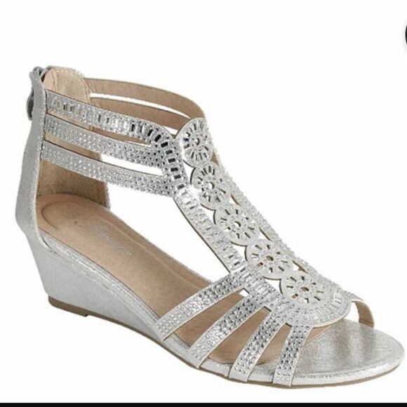 BRAND NEW FOREVER PEEP- TOE GLITTER GLADIATOR LOW WEDGE HEEL SANDALS - Picture 10 of 16